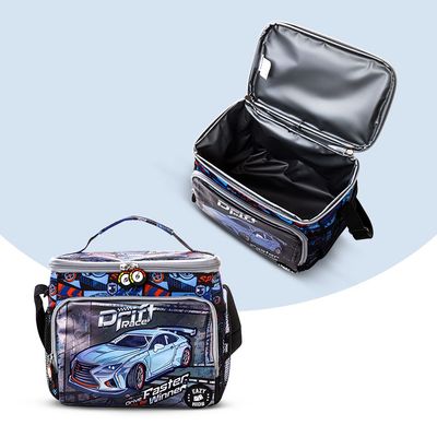 Eazy Kids 18" Set of 9 Backpack w/ 4 Wheel Trolley, Lunch Bag and Pencil Case - Car Racing