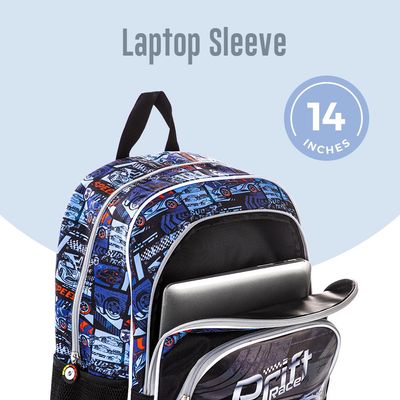 Eazy Kids 18" Set of 9 Backpack w/ 4 Wheel Trolley, Lunch Bag and Pencil Case - Car Racing