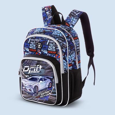 Eazy Kids 18" Set of 9 Backpack w/ 4 Wheel Trolley, Lunch Bag and Pencil Case - Car Racing