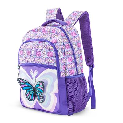 Eazy Kids 18" Set of 9 Backpack w/ 4 Wheel Trolley, Lunch Bag and Pencil Case - 3D Butterfly Purple