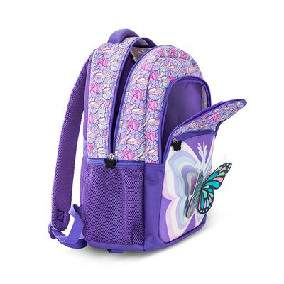 Eazy Kids 18" Set of 9 Backpack w/ 4 Wheel Trolley, Lunch Bag and Pencil Case - 3D Butterfly Purple