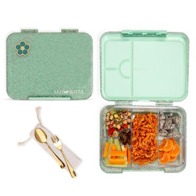 Eazy Kids 6 & 4 Convertible Bento Lunch Box - Glitter Green