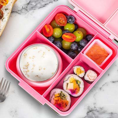 Eazy Kids Jumbo Bento Lunch Box w/ Thermos & Dip Jar- Pink