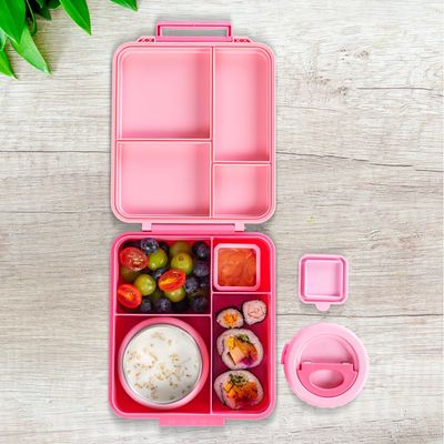 Eazy Kids Jumbo Bento Lunch Box w/ Thermos & Dip Jar- Pink