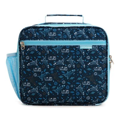 Eazy Kids Jumbo Bento Lunch Box w/ 360ml Steel Water Bottle, Spoon & Fork Set, and Insulated Lunch Bag - Aircraft Blue