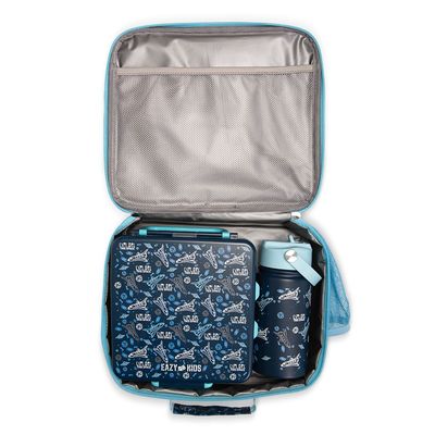 Eazy Kids Jumbo Bento Lunch Box w/ 360ml Steel Water Bottle, Spoon & Fork Set, and Insulated Lunch Bag - Aircraft Blue