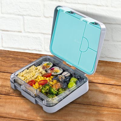 Eazy Kids 6 & 4 Convertible Bento Lunch Box w/ Steel Spoon & Fork Set and Alphabets Sticker - Car Racing Blue