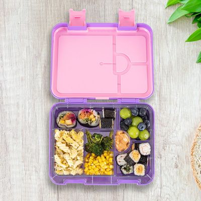Eazy Kids 6 & 4 Convertible Bento Lunch Box w/ Steel Spoon & Fork Set and Alphabets Sticker - Butterfly Purple