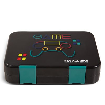 Eazy Kids 6 & 4 Convertible Bento Lunch Box w/ Steel Spoon & Fork Set and Alphabets Sticker - Gamer
