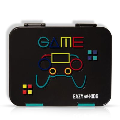 Eazy Kids 6 & 4 Convertible Bento Lunch Box w/ Steel Spoon & Fork Set and Alphabets Sticker - Gamer