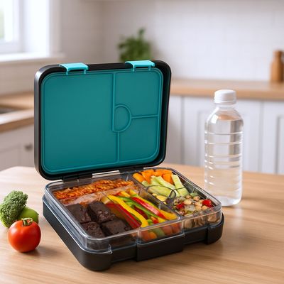 Eazy Kids 6 & 4 Convertible Bento Lunch Box w/ Steel Spoon & Fork Set and Alphabets Sticker - Gamer