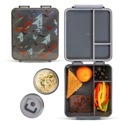HYDROBREW Bento Lunch Box w/ Steel Food Jar - Dinosaurs Grey