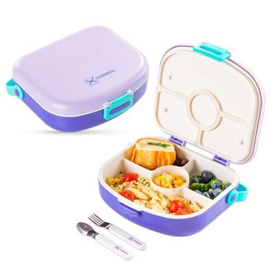 HYDROBREW 4 Compartment Bento Lunch Box w/ Spoon & Fork Set - Lilac