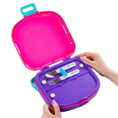 HYDROBREW 4 Compartment Bento Lunch Box w/ Spoon & Fork Set - Fuchsia