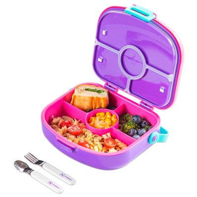 HYDROBREW 4 Compartment Bento Lunch Box w/ Spoon & Fork Set - Fuchsia