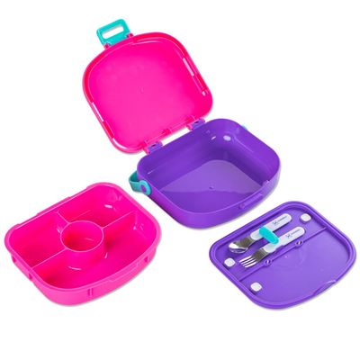 HYDROBREW 4 Compartment Bento Lunch Box w/ Spoon & Fork Set - Fuchsia