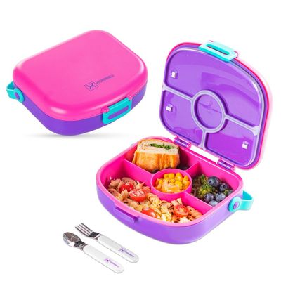 HYDROBREW 4 Compartment Bento Lunch Box w/ Spoon & Fork Set - Fuchsia