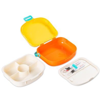 HYDROBREW 4 Compartment Bento Lunch Box w/ Spoon & Fork Set - Amber
