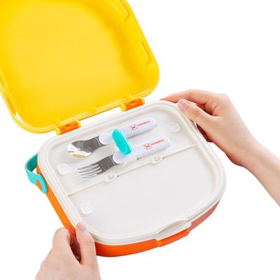 HYDROBREW 4 Compartment Bento Lunch Box w/ Spoon & Fork Set - Amber