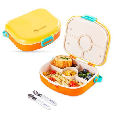 HYDROBREW 4 Compartment Bento Lunch Box w/ Spoon & Fork Set - Amber