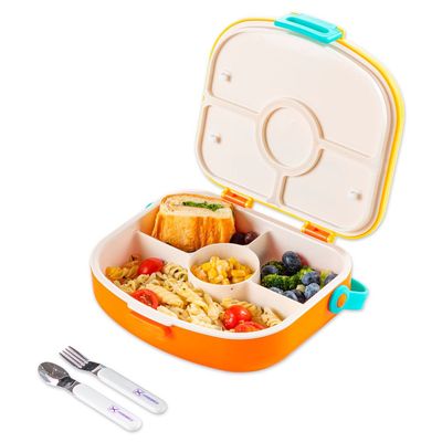 HYDROBREW 4 Compartment Bento Lunch Box w/ Spoon & Fork Set - Amber