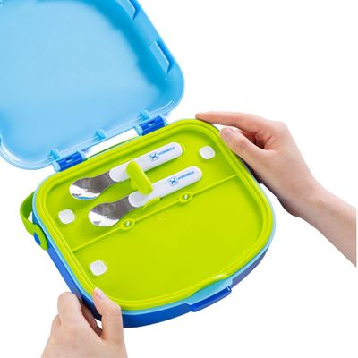 HYDROBREW 4 Compartment Bento Lunch Box w/ Spoon & Fork Set - Cobalt