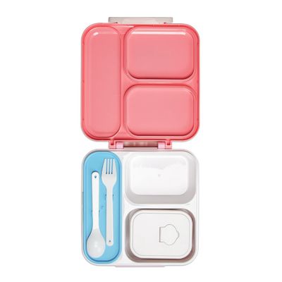 Nova Kids 3 Compartment Bento Lunch Box w/ Spoon & Fork Set and Stainless Steel Jar - Unicorn Pink