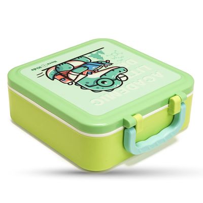 Nova Kids 3 Compartment Bento Lunch Box w/ Spoon & Fork Set and Stainless Steel Gravy Box -  Dino Green