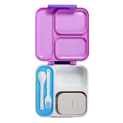 Nova Kids 3 Compartment Bento Lunch Box w/ Spoon & Fork Set and Stainless Steel Gravy Box - Astronaut Purple