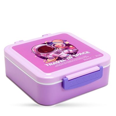 Nova Kids 3 Compartment Bento Lunch Box w/ Spoon & Fork Set and Stainless Steel Gravy Box - Astronaut Purple
