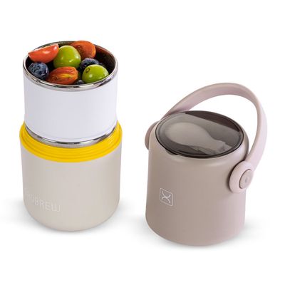 HYDROBREW Double Decker Stainless Steel Lunch Box w/ Folding Spork - Grey