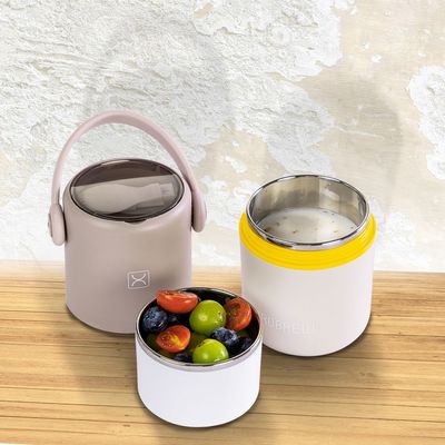 HYDROBREW Double Decker Stainless Steel Lunch Box w/ Folding Spork - Grey