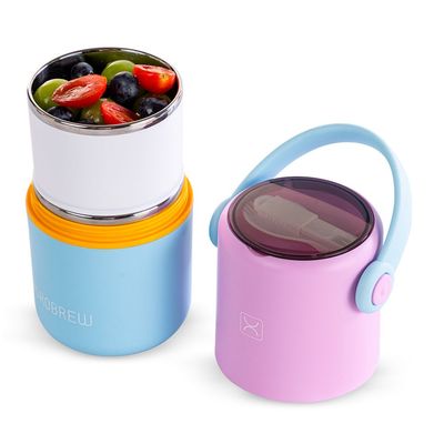 HYDROBREW Double Decker Stainless Steel Lunch Box w/ Folding Spork - Mauve and Blue