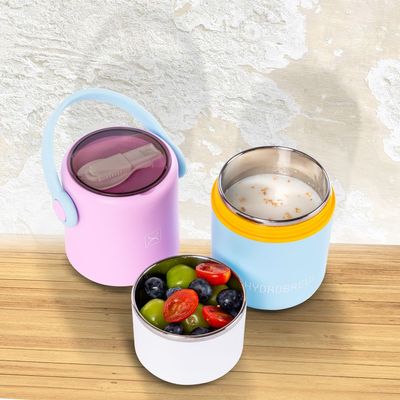 HYDROBREW Double Decker Stainless Steel Lunch Box w/ Folding Spork - Mauve and Blue