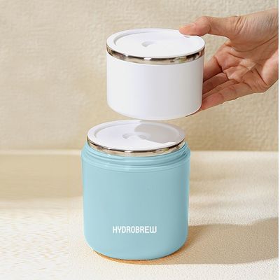 HYDROBREW Double Decker Stainless Steel Lunch Box w/ Folding Spork - Mauve and Blue