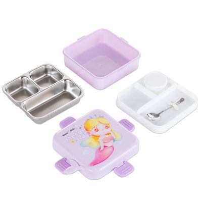 Nova Kids Stainless Steel 3 Compartment Bento Lunch Box w/ Spoon and  Sauce Box - Mermaid Purple