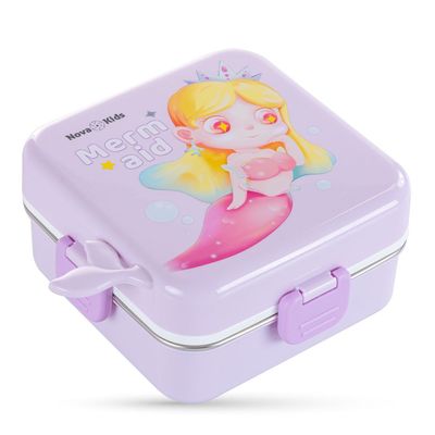 Nova Kids Stainless Steel 3 Compartment Bento Lunch Box w/ Spoon and  Sauce Box - Mermaid Purple