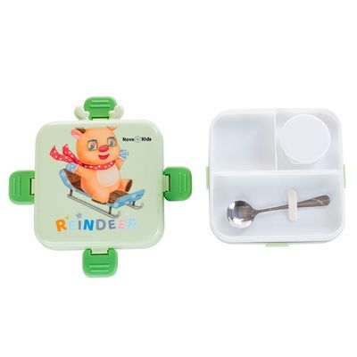 Nova Kids Stainless Steel 3 Compartment Bento Lunch Box w/ Spoon and  Sauce Box - Reindeer Green