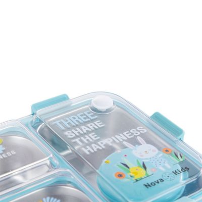 Nova Kids Stainless Steel 3 Compartment Bento Lunch Box w/ Spoon & Fork Set - Blue