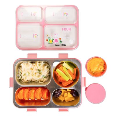 Nova Kids Stainless Steel 3 Compartment Bento Lunch Box w/ Spoon & Fork Set - Pink
