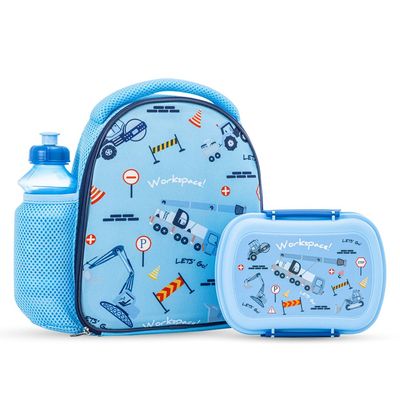 Nova Kids Lunch Bag Combo w/ Lunch Box and Water Bottle - Workspace Blue