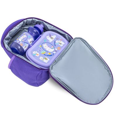 Nova Kids Lunch Bag Combo w/ Lunch Box and Water Bottle - Lama Purple