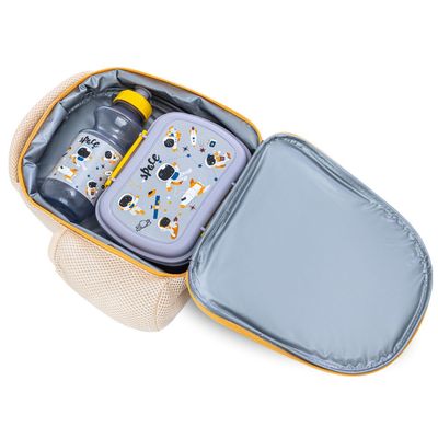 Nova Kids Lunch Bag Combo w/ Lunch Box and Water Bottle - Astronauts Yellow