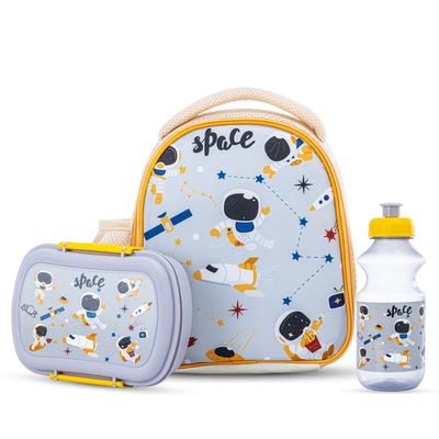 Nova Kids Lunch Bag Combo w/ Lunch Box and Water Bottle - Astronauts Yellow