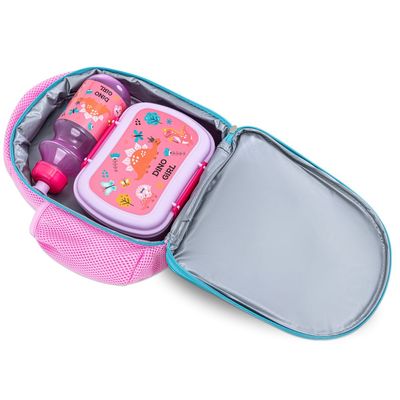 Nova Kids Lunch Bag Combo w/ Lunch Box and Water Bottle - Dinosaurs Pink