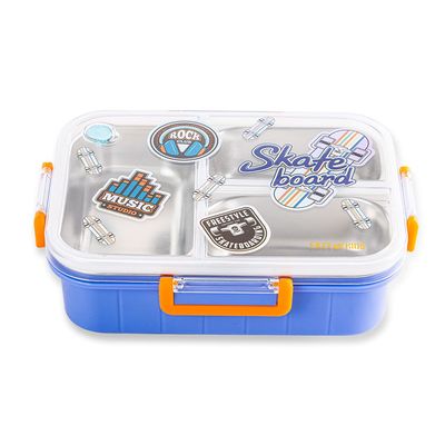 Eazy Kids 3 Compartment Stainless Steel bento Lunch Box, 800ml - Skate Board Purple