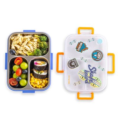 Eazy Kids 3 Compartment Stainless Steel bento Lunch Box, 800ml - Skate Board Purple