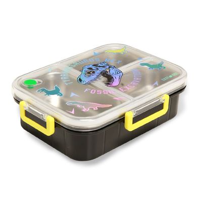 Eazy Kids 3 Compartment Stainless Steel bento Lunch Box, 800ml - T- Rex  Purple