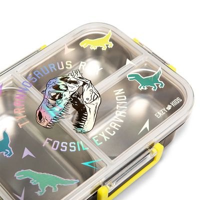 Eazy Kids 3 Compartment Stainless Steel bento Lunch Box, 800ml - T- Rex  Purple