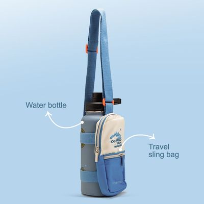 Eazy Kids - Water Bottle Explorer w/ Travel Sling Bag, 950ml Blue